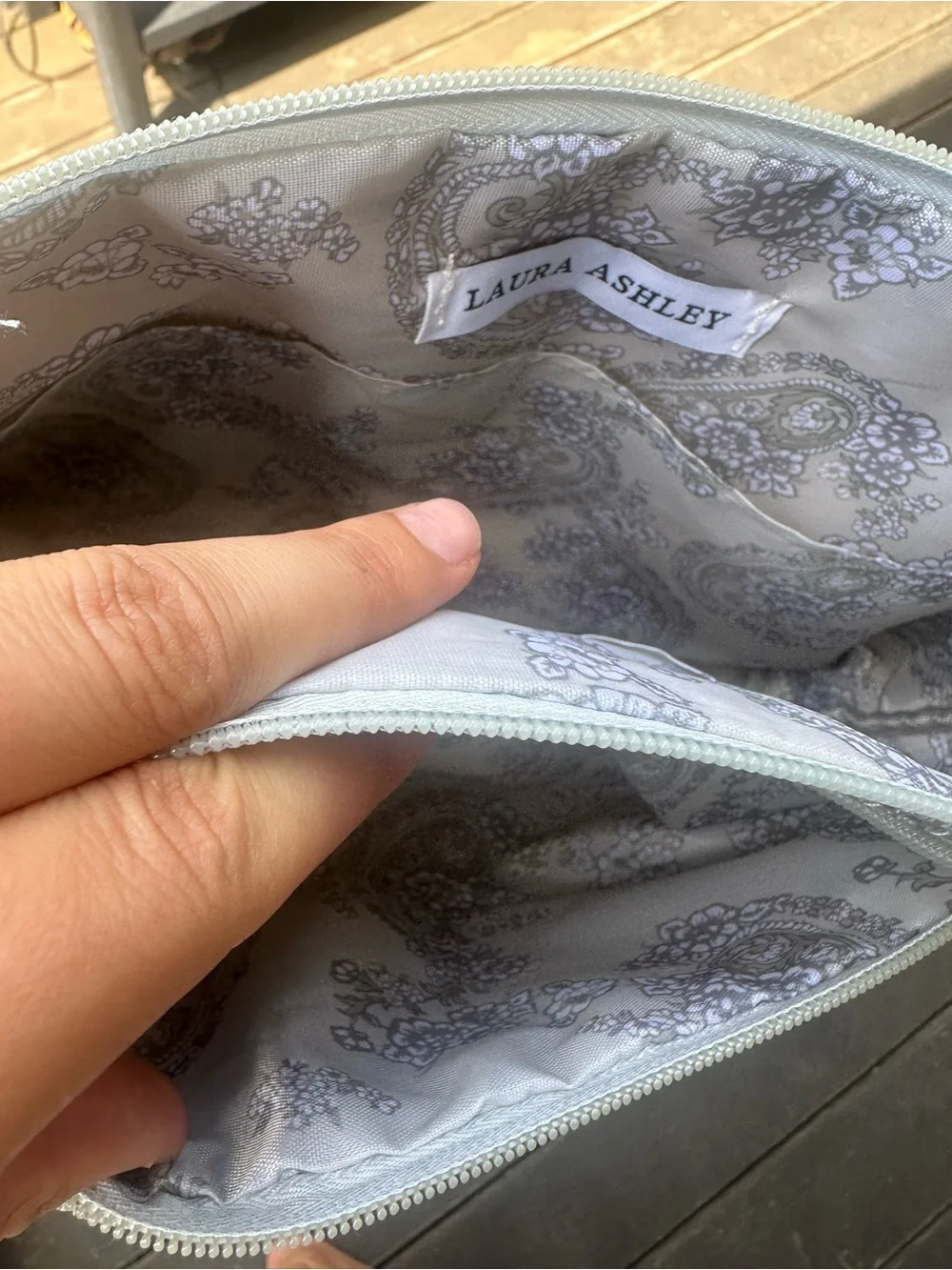 Laura Ashley Cream and Light Gray Paisley Cosmetic Pouch